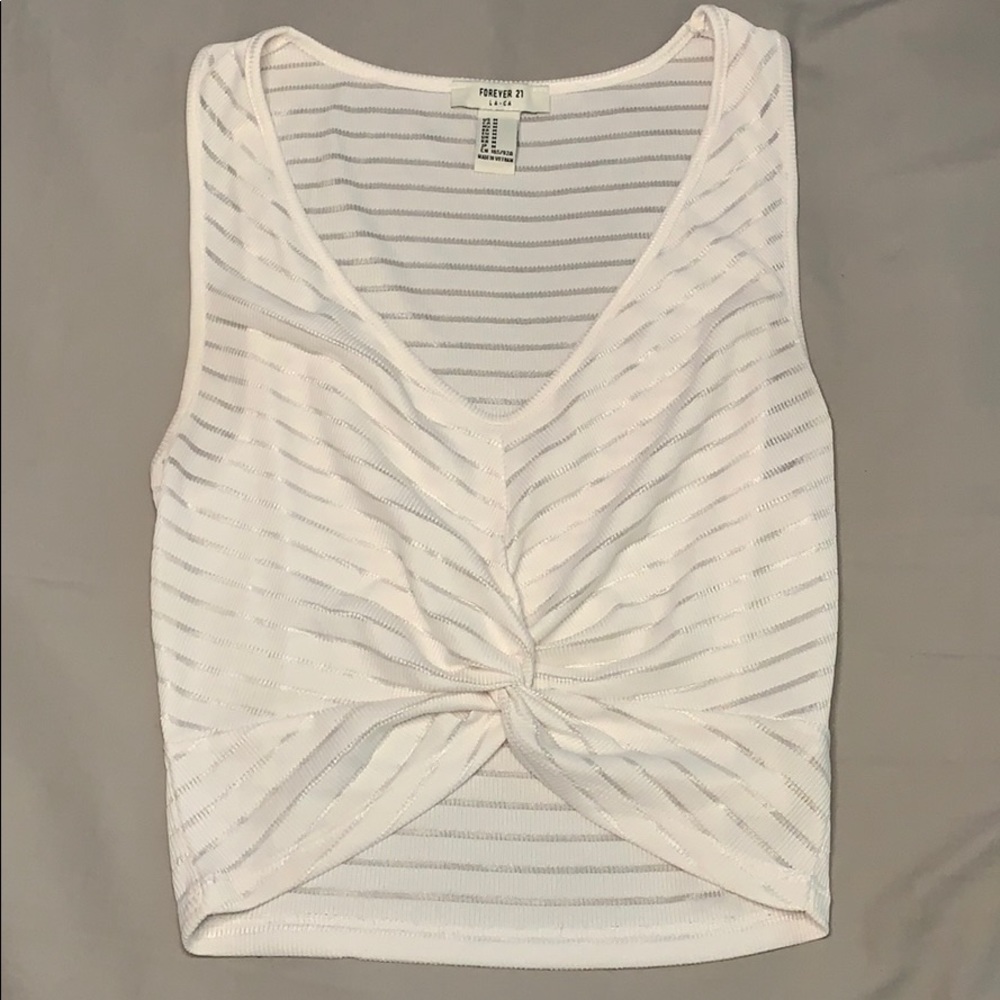 Forever 21 White & Mesh Knotted Crop Top